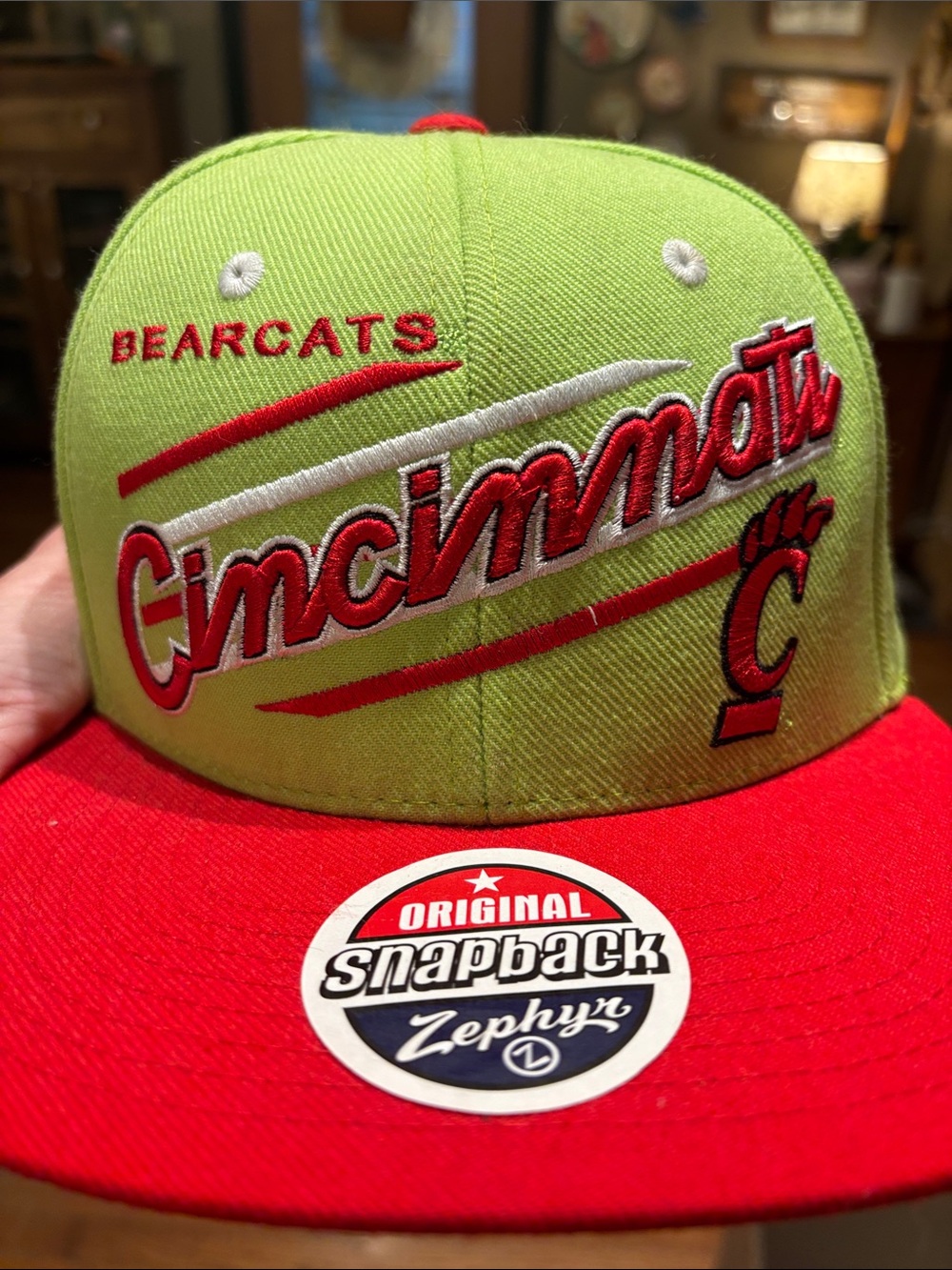 Zephyr Cincinnati Bearcats Lime Green and Red Snapback Hat